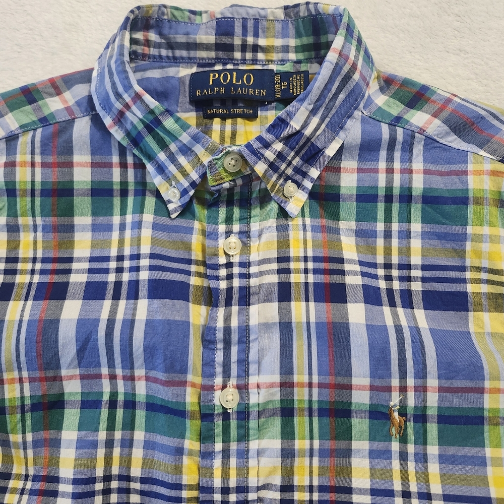 POLO RALPH LAUREN Boy's Multicolored Plaid Button-Down Short Sleeve Shirt 18-20